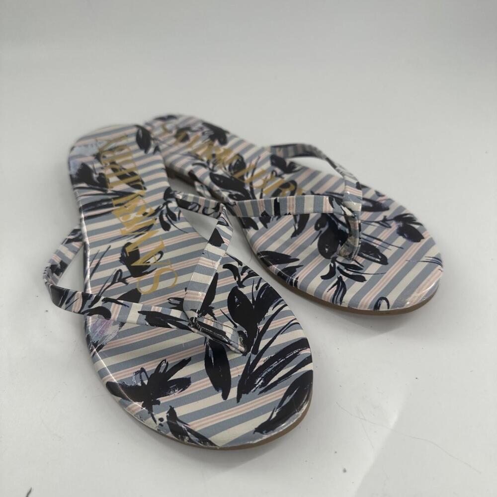 SAM & LIBBY Flip Flops Womens Blue Floral Slip on Flat Summer Sandals Size 8